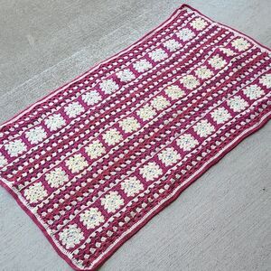 Handmade Pink Cream Crochet Blanket Knit cozy chunky comfy textured throw